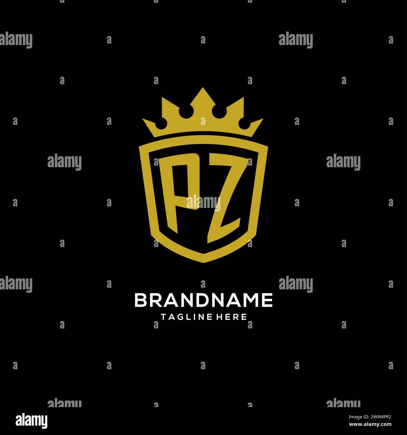 Initial PZ logo shield crown style, luxury elegant monogram logo design vector graphic Stock Vector