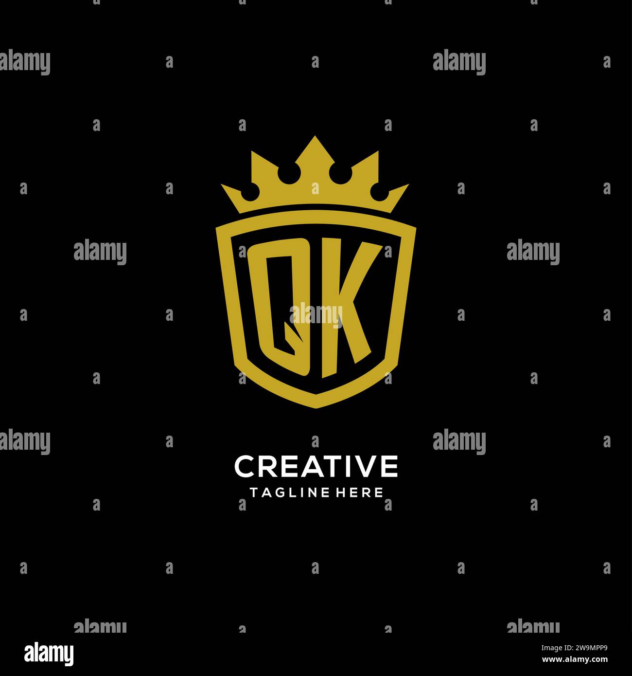 Initial QK logo shield crown style, luxury elegant monogram logo design vector graphic Stock Vector