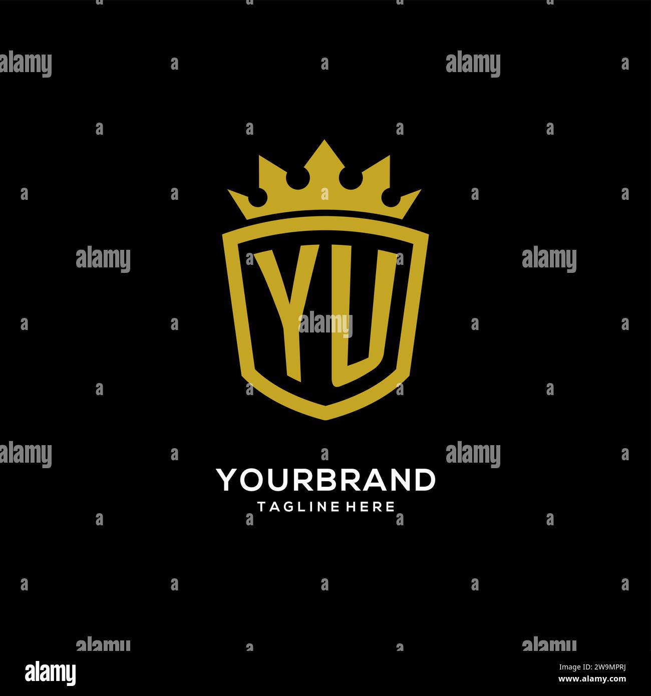 Initial YU logo shield crown style, luxury elegant monogram logo design vector graphic Stock Vector