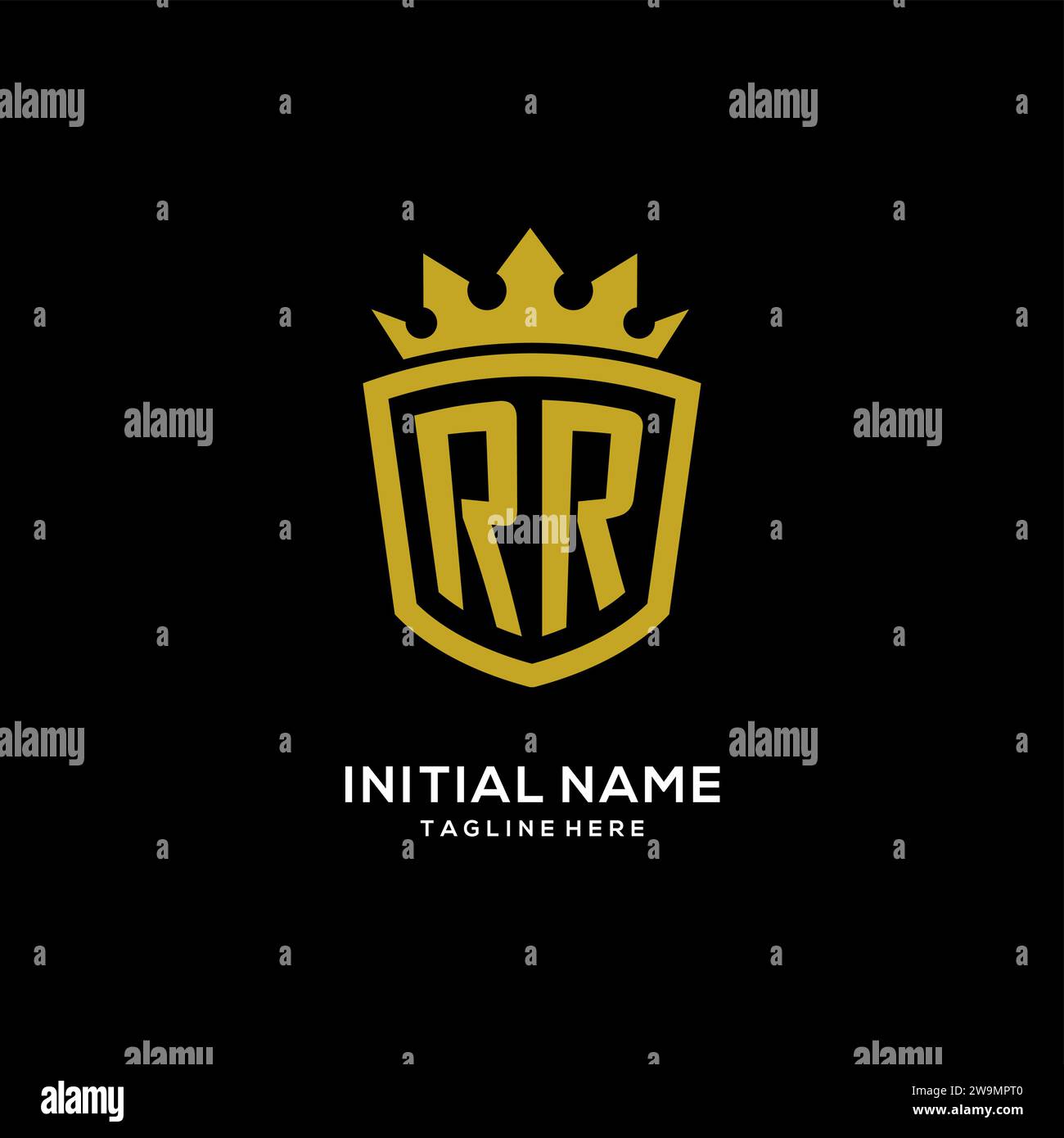 Initial RR logo shield crown style, luxury elegant monogram logo design vector graphic Stock Vector