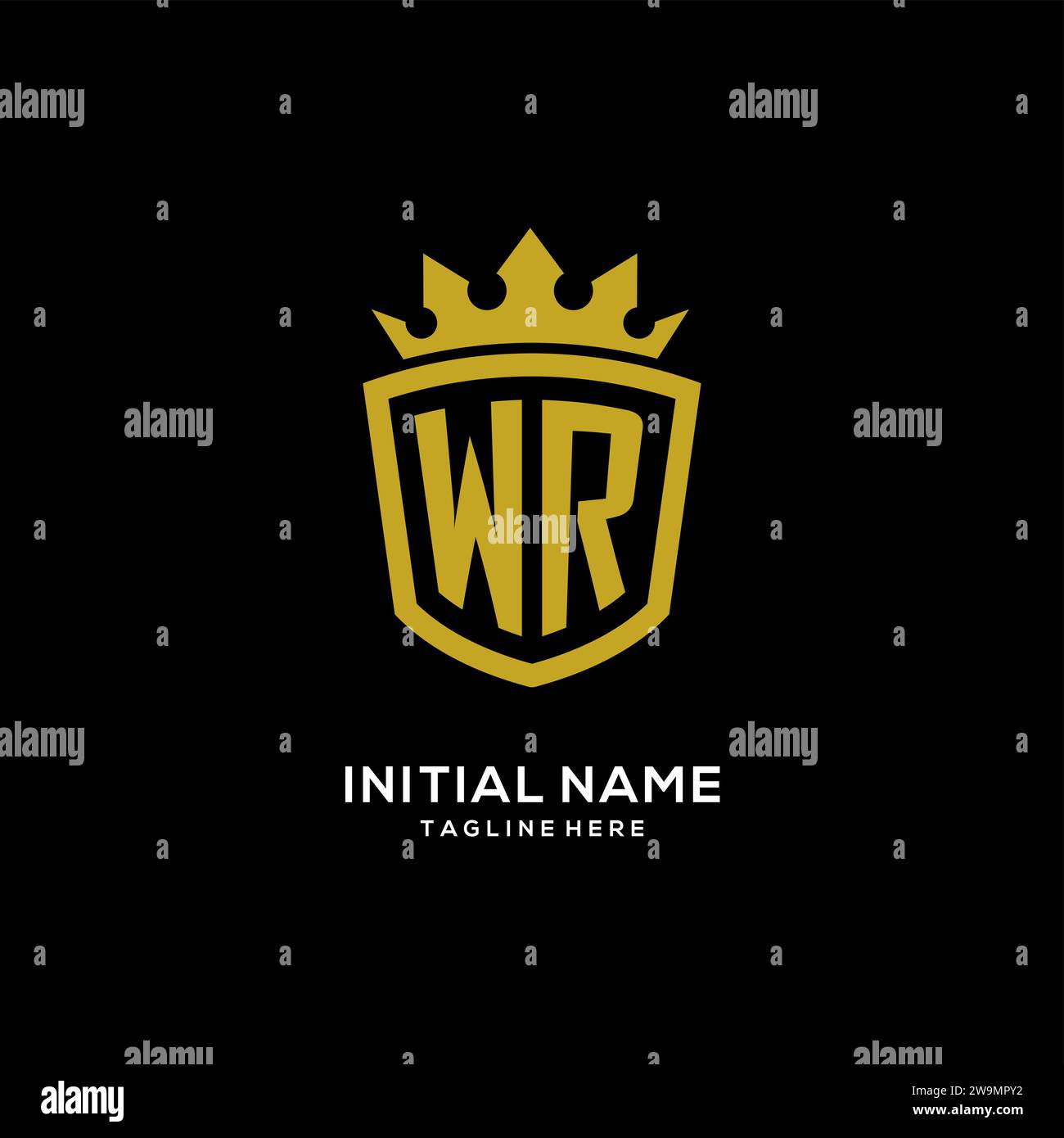 Initial WR logo shield crown style, luxury elegant monogram logo design vector graphic Stock Vector