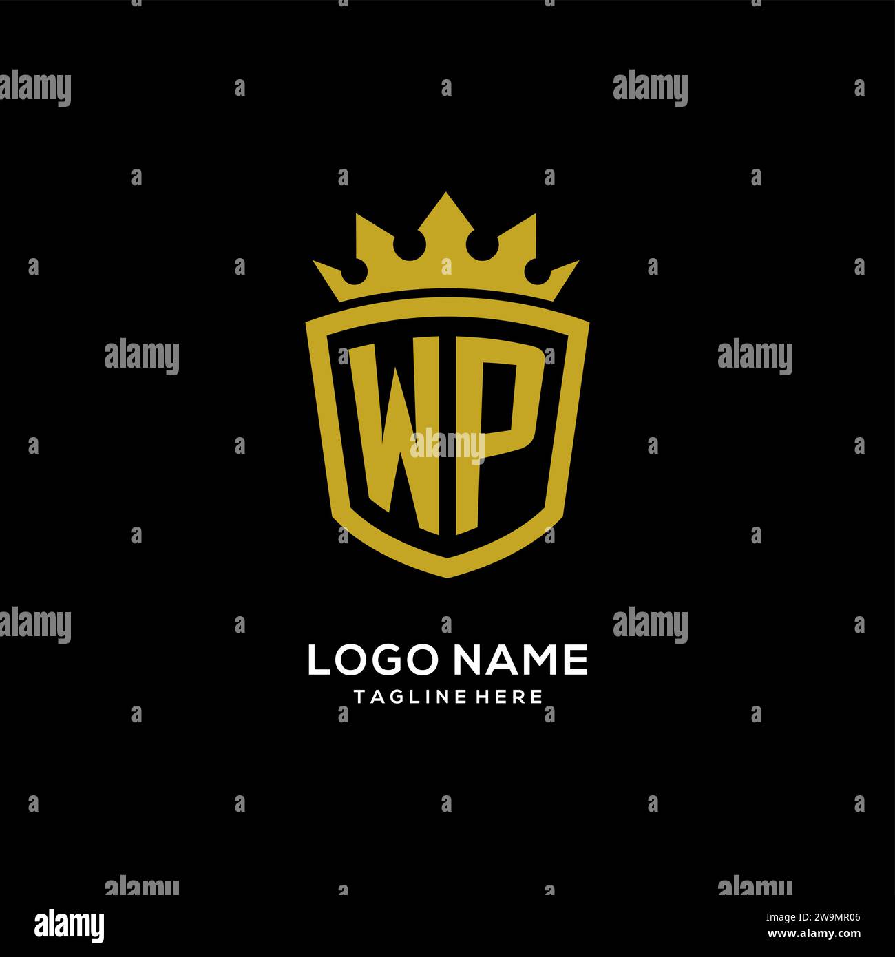Initial WP logo shield crown style, luxury elegant monogram logo design vector graphic Stock Vector