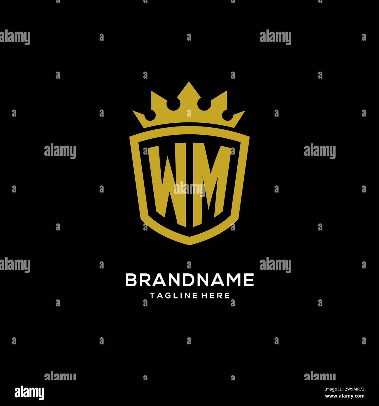 Initial WM logo shield crown style, luxury elegant monogram logo design vector graphic Stock Vector