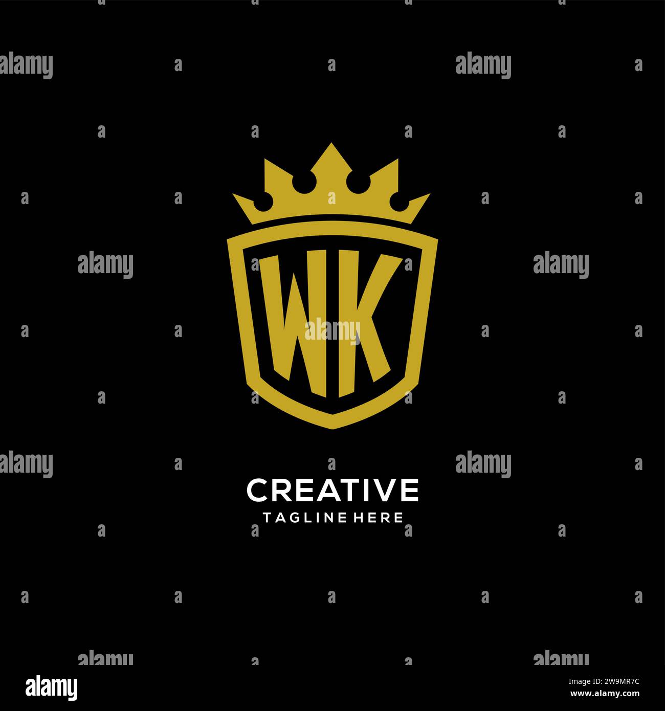 Initial WK logo shield crown style, luxury elegant monogram logo design vector graphic Stock Vector