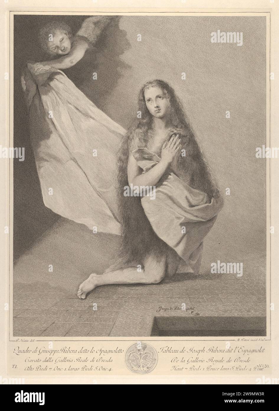The Magdalene kneeling, from 'Recueil d'estampes d'apres les plus celebres tableaux de la Galerie Royale de Dresde' 1942 by Marco Alvise Pitteri Stock Photo