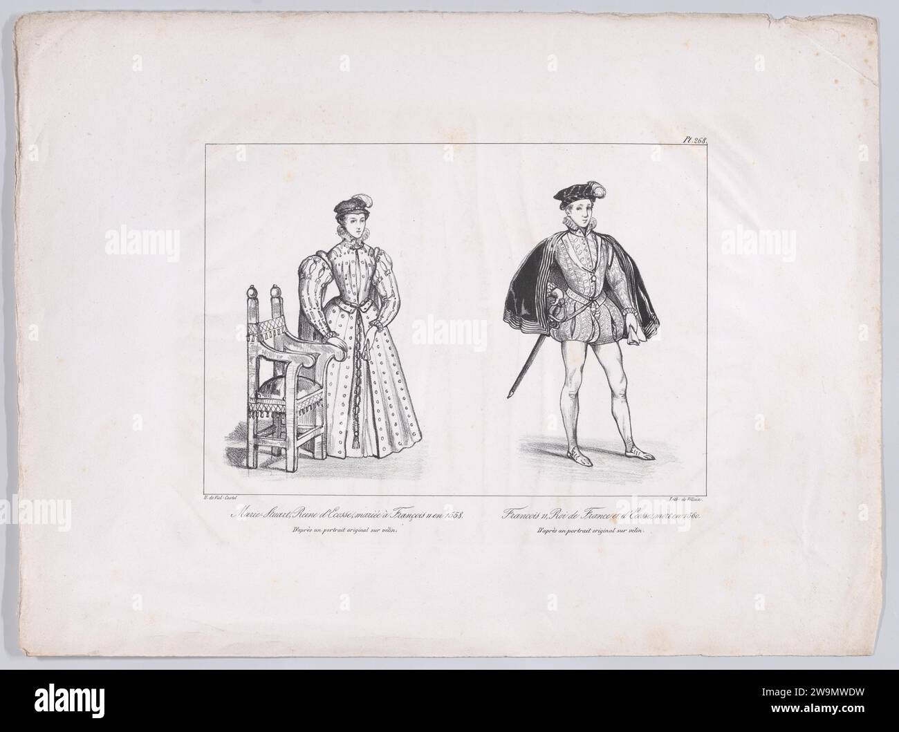 Mary, Queen of Scots and Francis II, King of France (from 'Collection des costumes, armes et meubles pour servir a l'histoire de France depuis le commencement du Veme siecle jusqu'a nos jours,' plate 268) 1958 by Mary, Queen of Scots Stock Photo