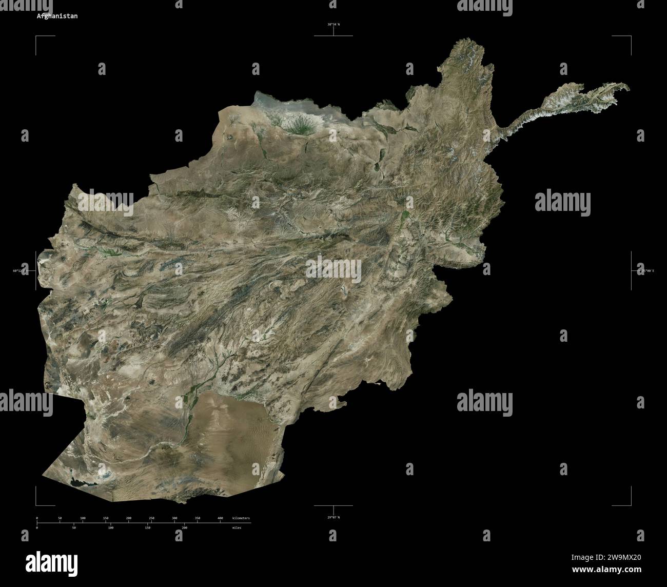 Shape of a high resolution satellite map of the Afghanistan, with ...