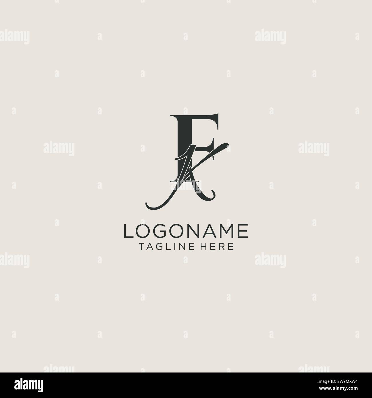 Initials FK letter monogram with elegant luxury style. Corporate identity and personal logo vector graphic Stock Vector