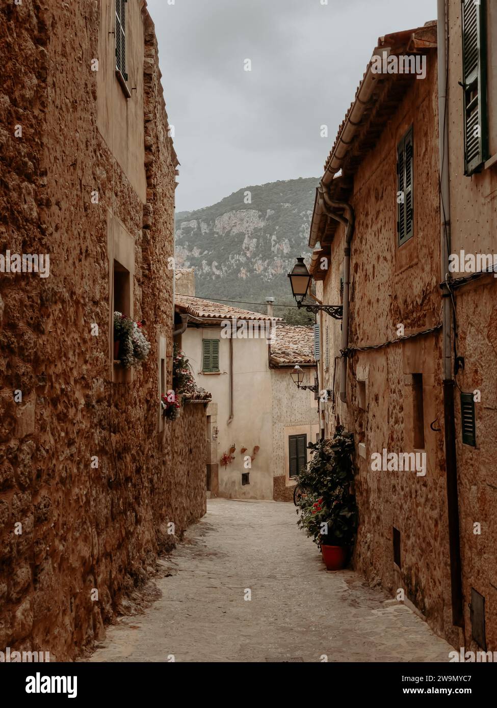 Empty village street in Tramuntana mountains, Valldemossa, Majorca, Spain Stock Photo