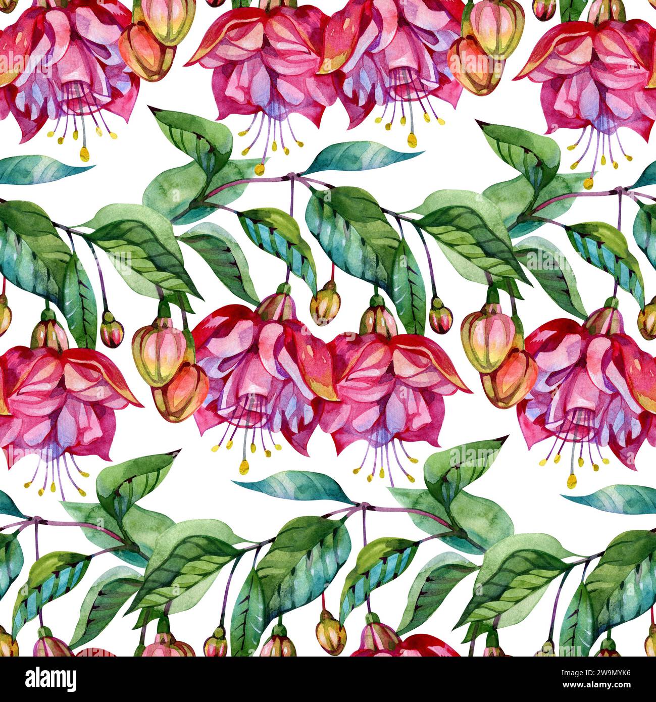 Seamless floral pattern with fuchsia, watercolor floral digital paper ...