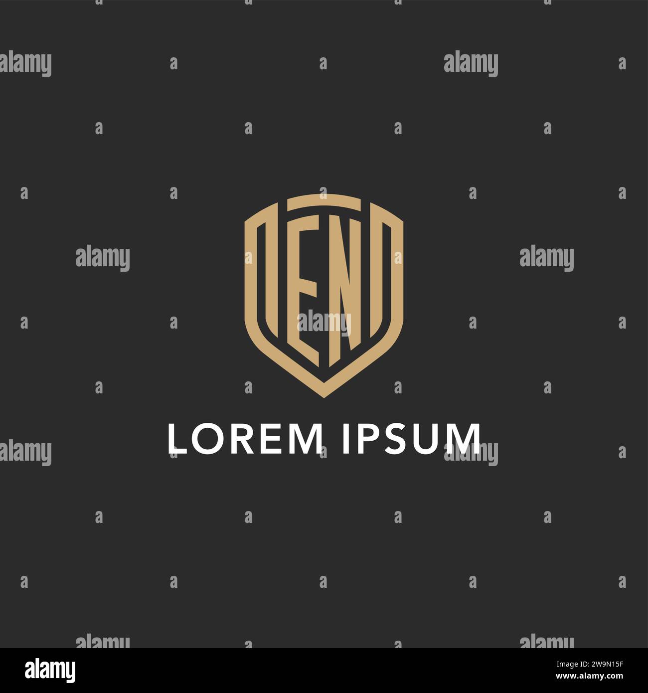 Luxury EN logo monogram shield shape monoline style with gold color and ...