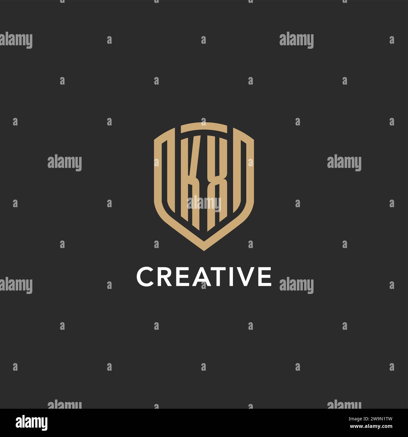 Luxury KX logo monogram shield shape monoline style with gold color and ...