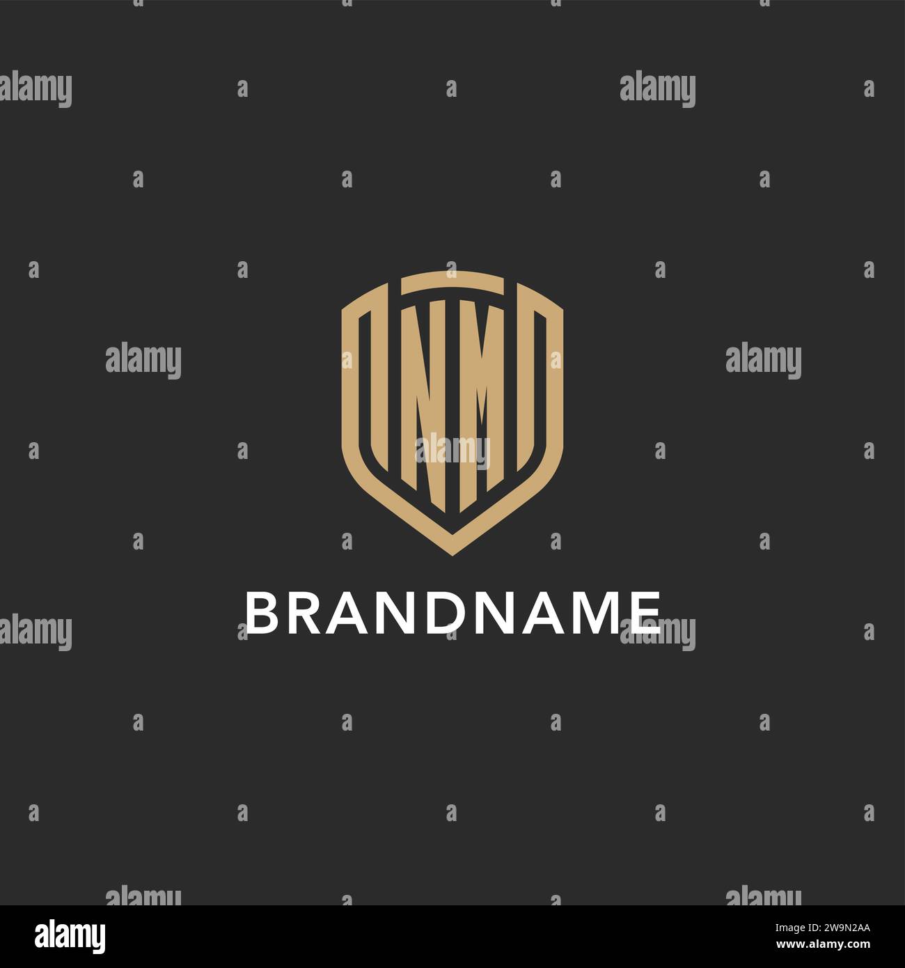 Luxury NM logo monogram shield shape monoline style with gold color and ...