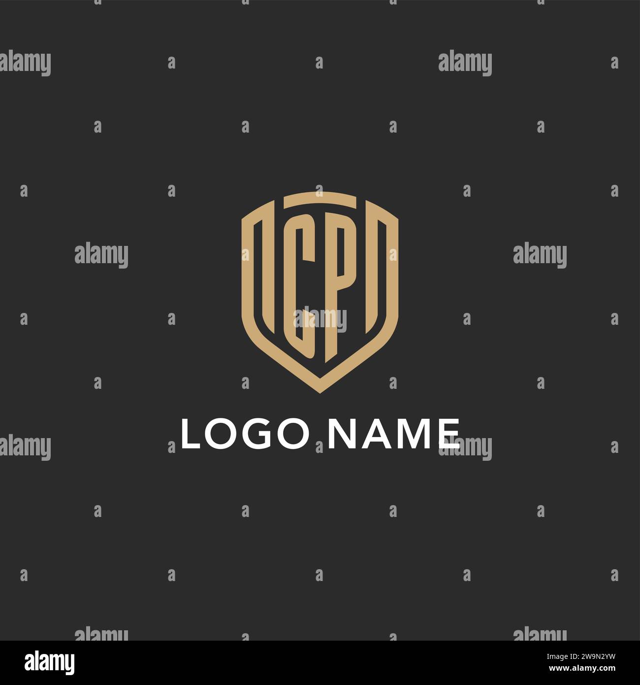 Luxury CP logo monogram shield shape monoline style with gold color and ...