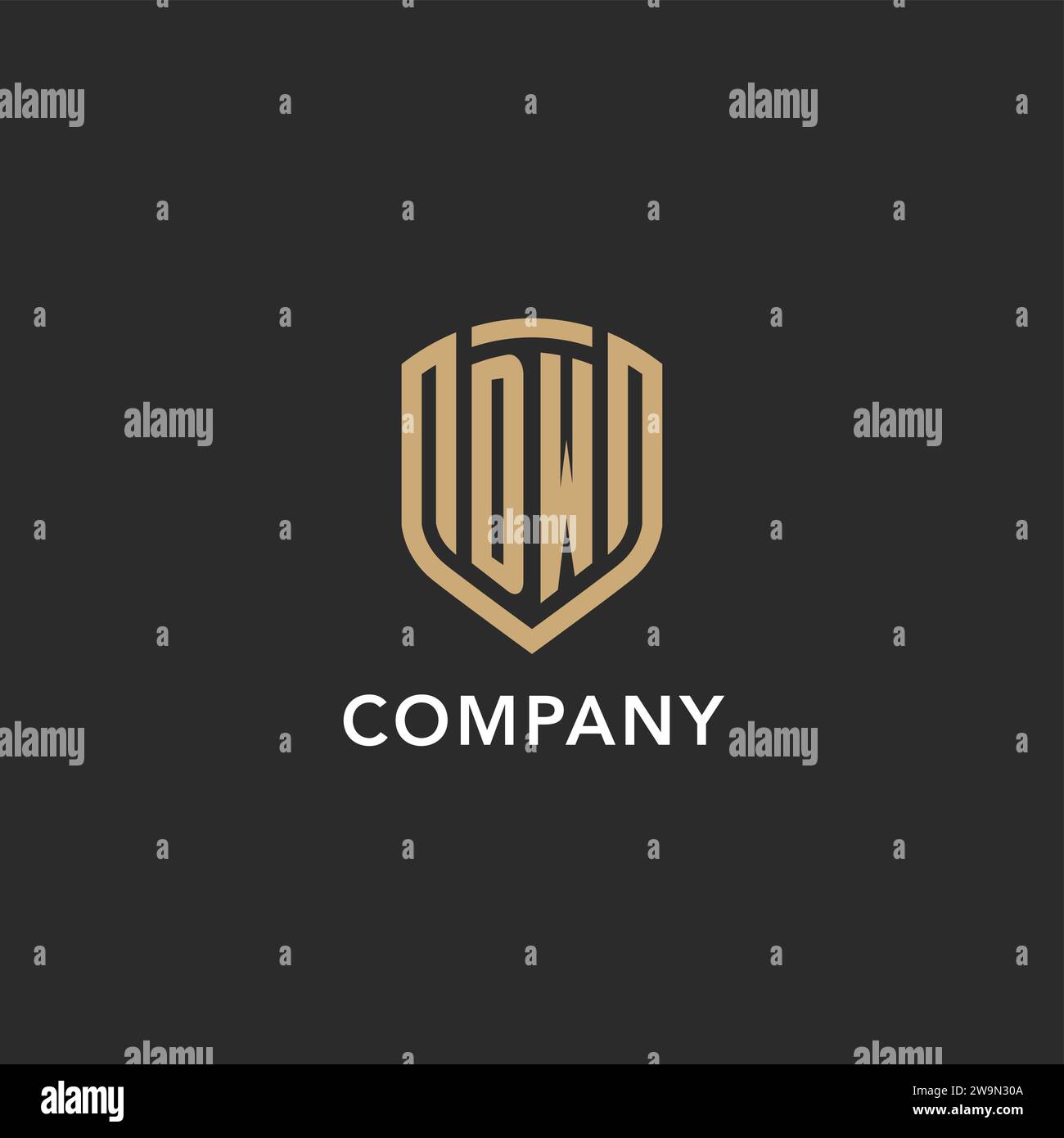 Luxury DW logo monogram shield shape monoline style with gold color and ...