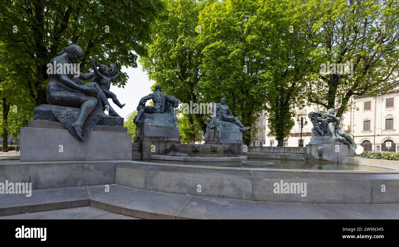 TURIN, ITALY, APRIL 11, 2023 - The Angelic Fountain in Solferino Square in Turin, (Torino), Italy Stock Photo