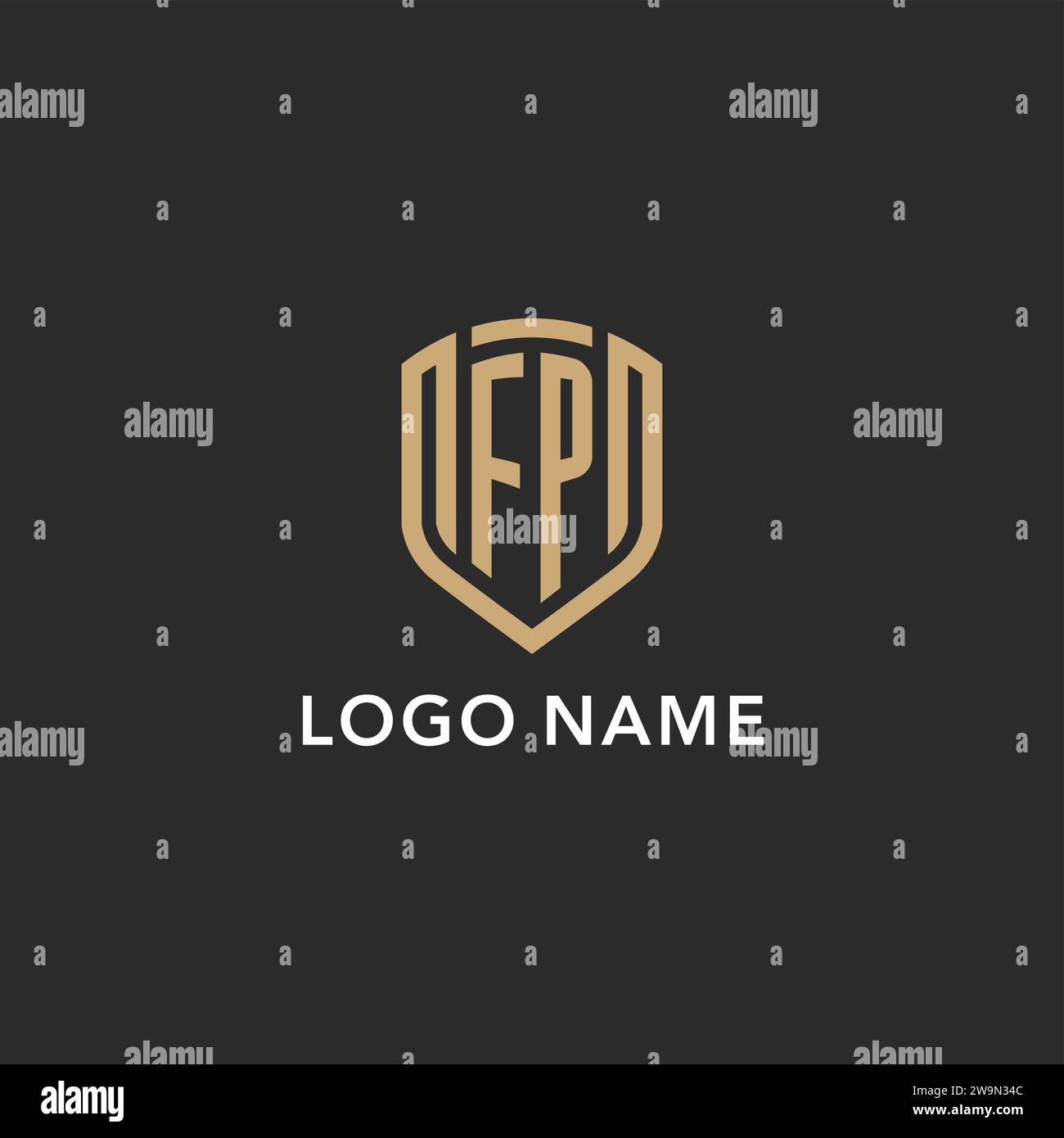 Luxury FP logo monogram shield shape monoline style with gold color and ...