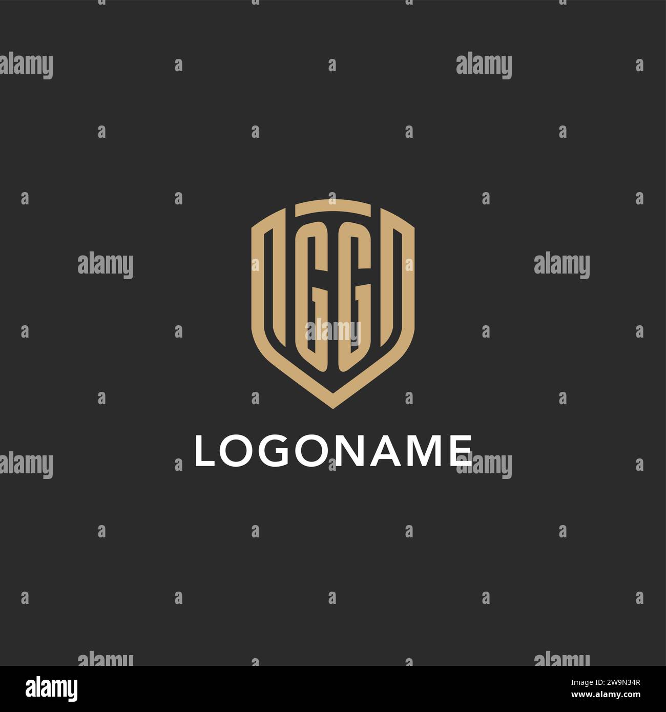 Luxury GG logo monogram shield shape monoline style with gold color and ...