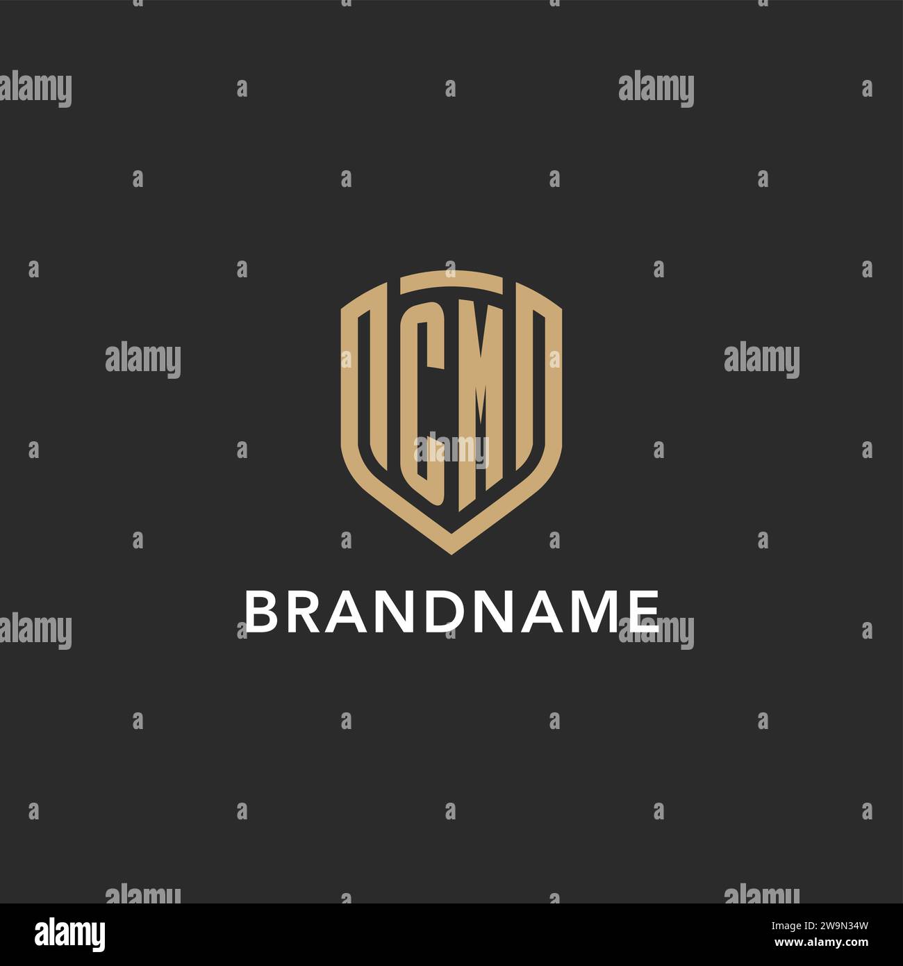 Luxury CM logo monogram shield shape monoline style with gold color and ...