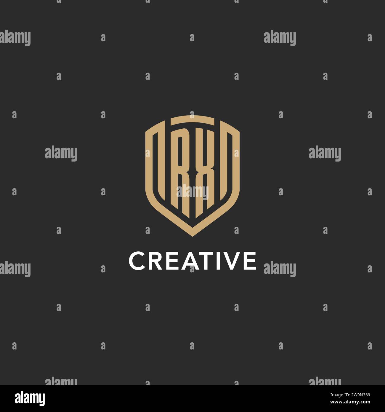 Luxury RX logo monogram shield shape monoline style with gold color and ...