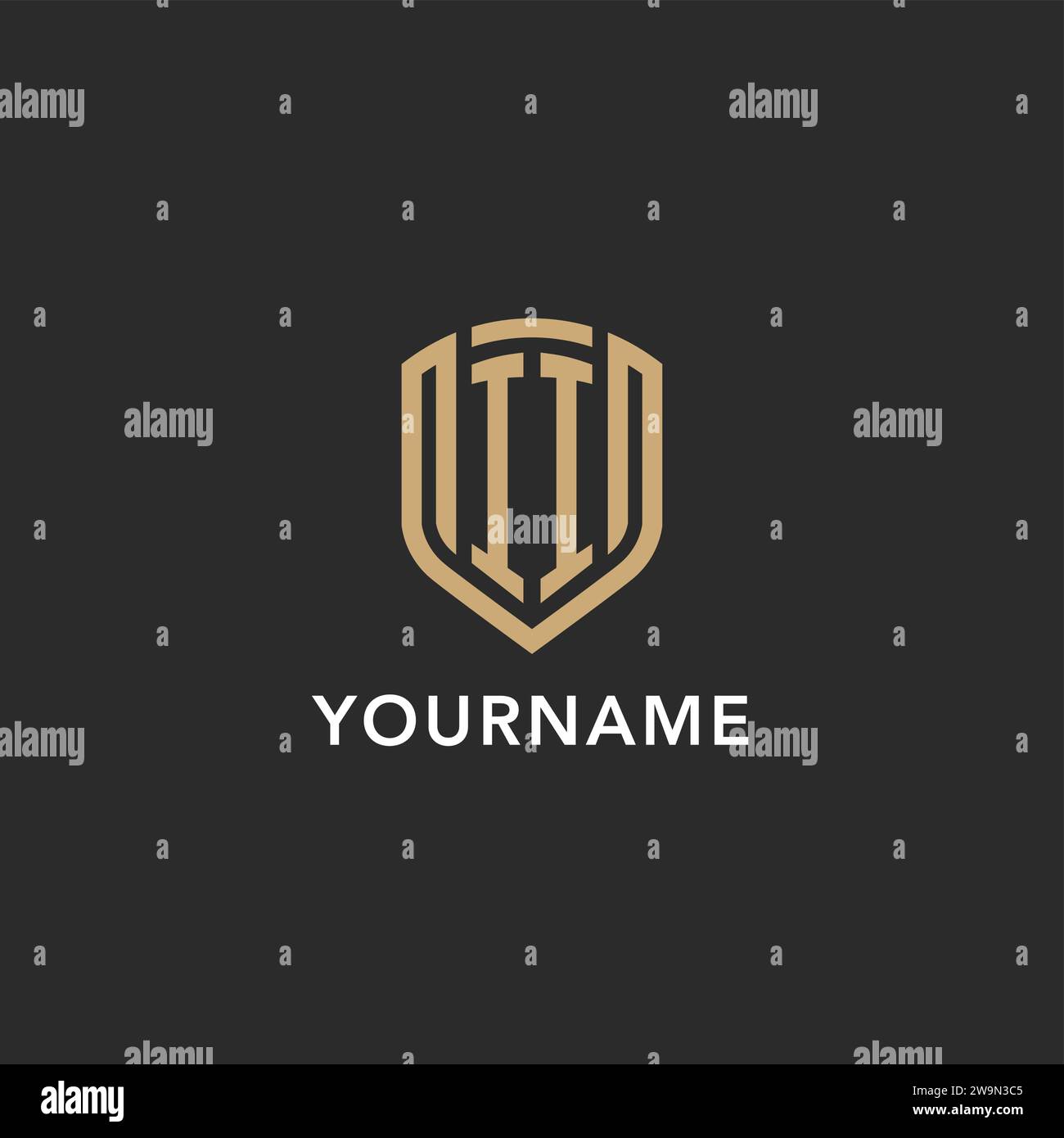 Luxury II logo monogram shield shape monoline style with gold color and ...