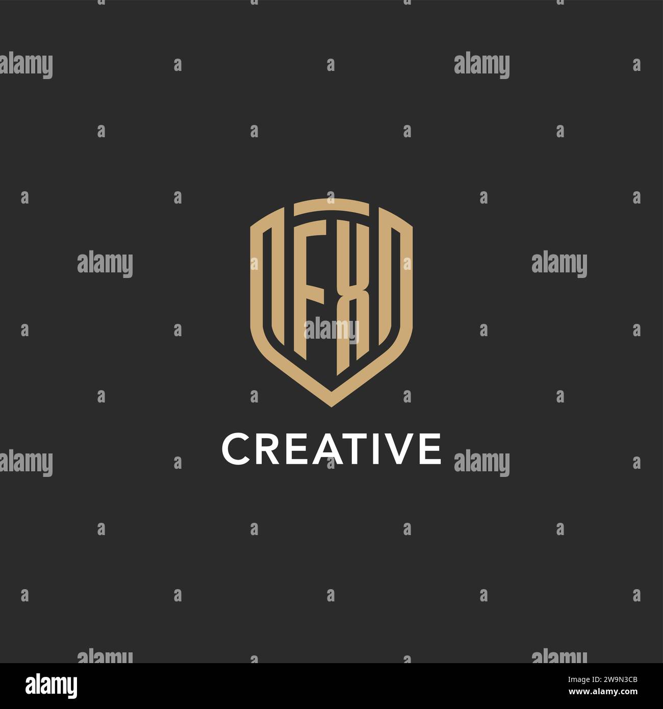 Luxury FX logo monogram shield shape monoline style with gold color and ...