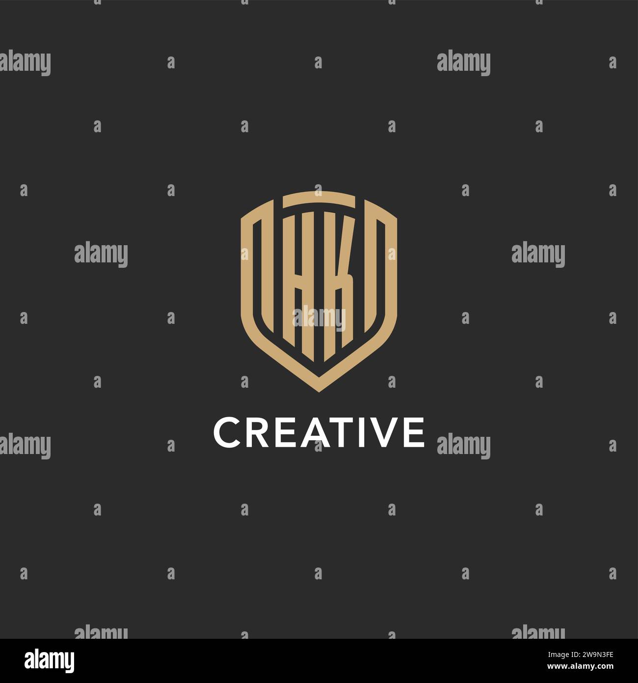Luxury HK logo monogram shield shape monoline style with gold color and ...