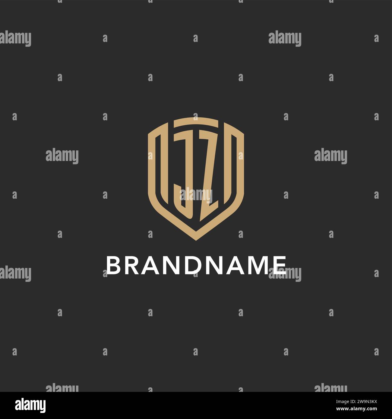 Luxury JZ logo monogram shield shape monoline style with gold color and ...