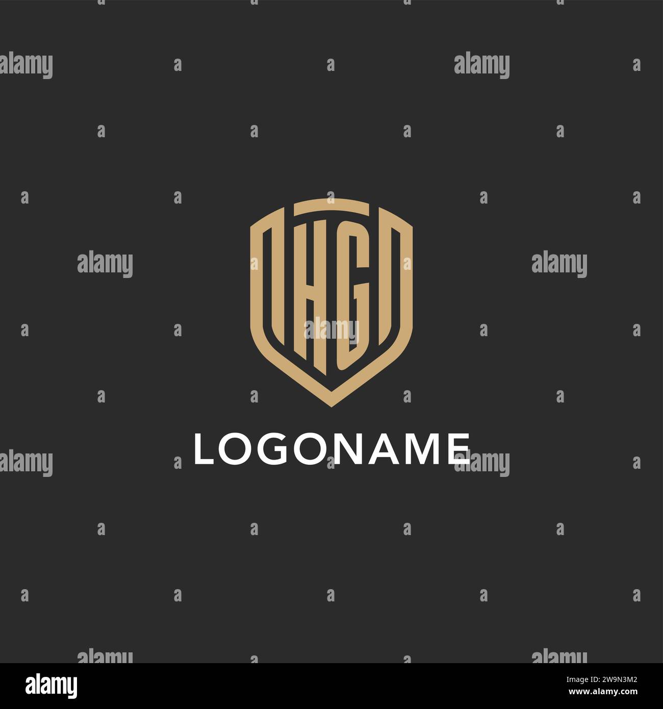 Luxury HG logo monogram shield shape monoline style with gold color and ...
