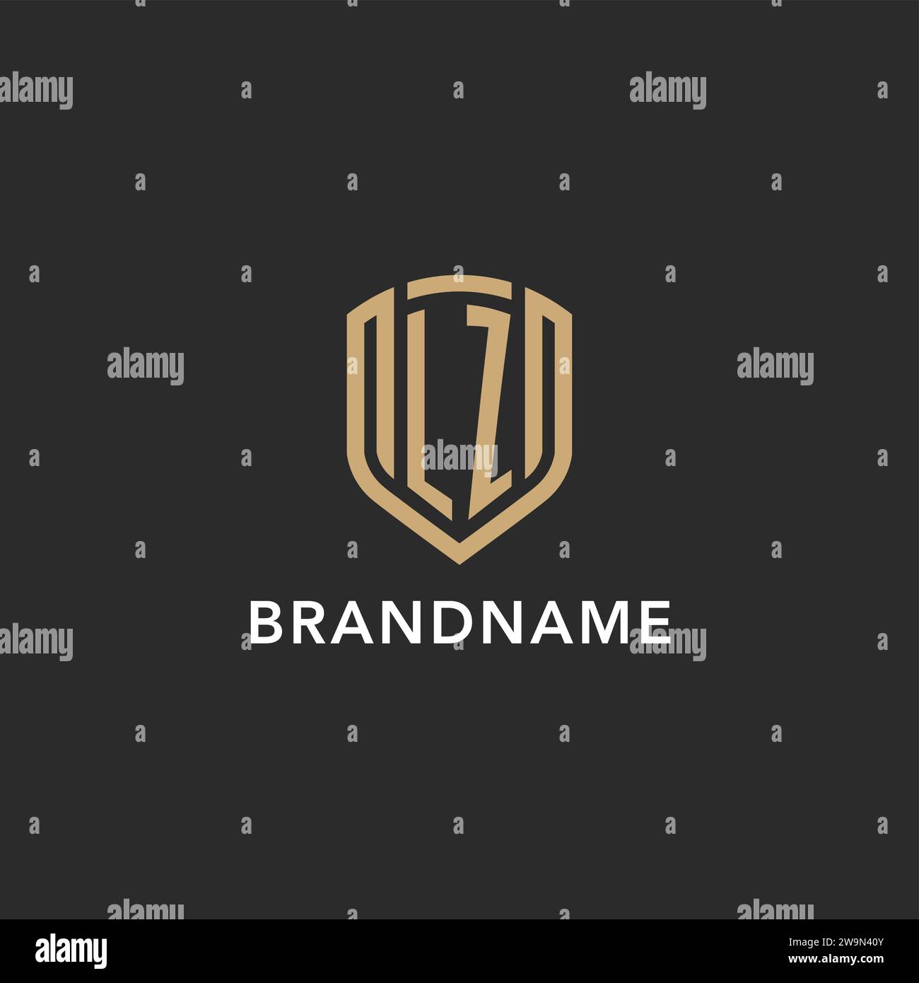 Luxury LZ logo monogram shield shape monoline style with gold color and ...