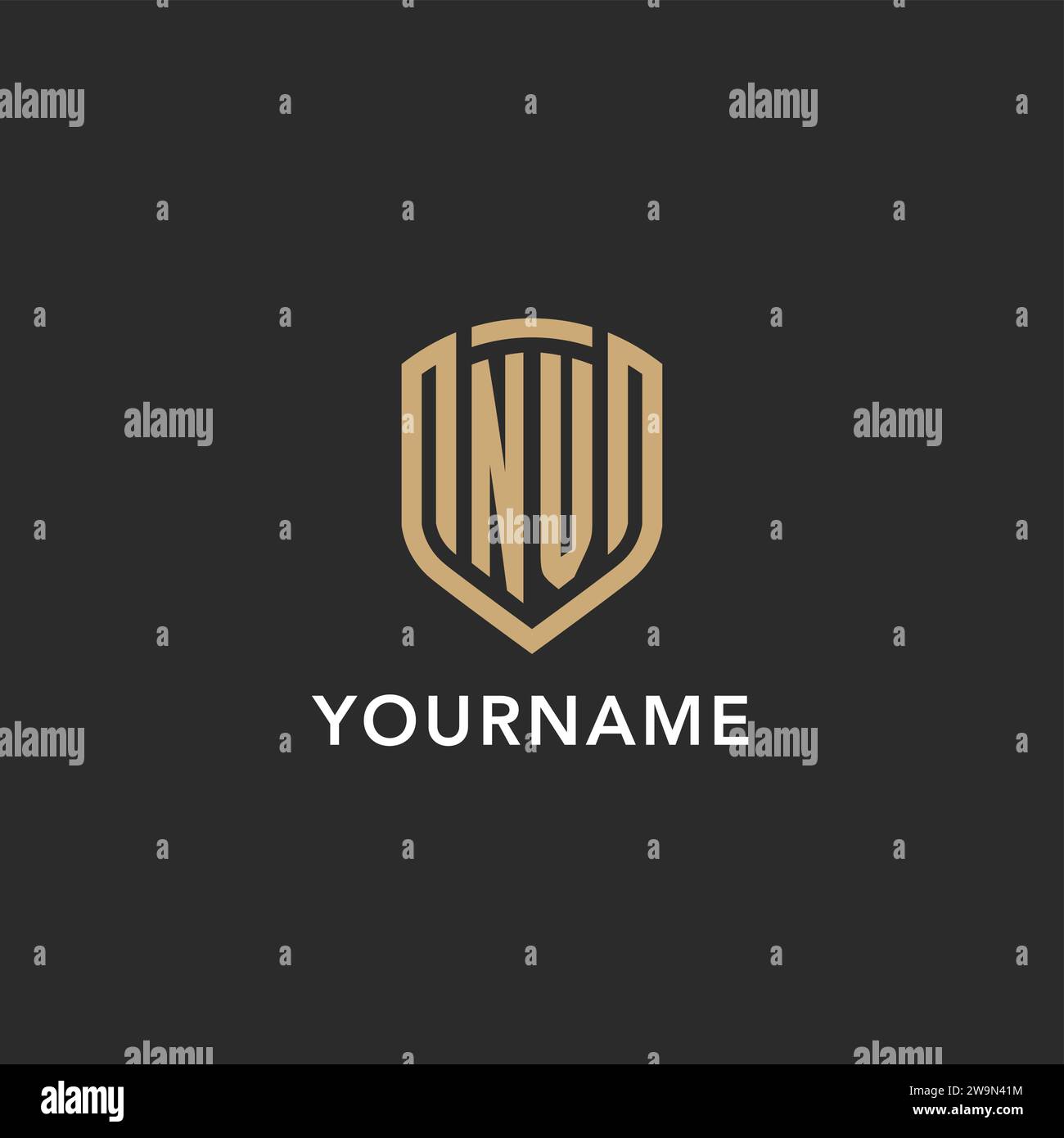 Luxury NV logo monogram shield shape monoline style with gold color and ...