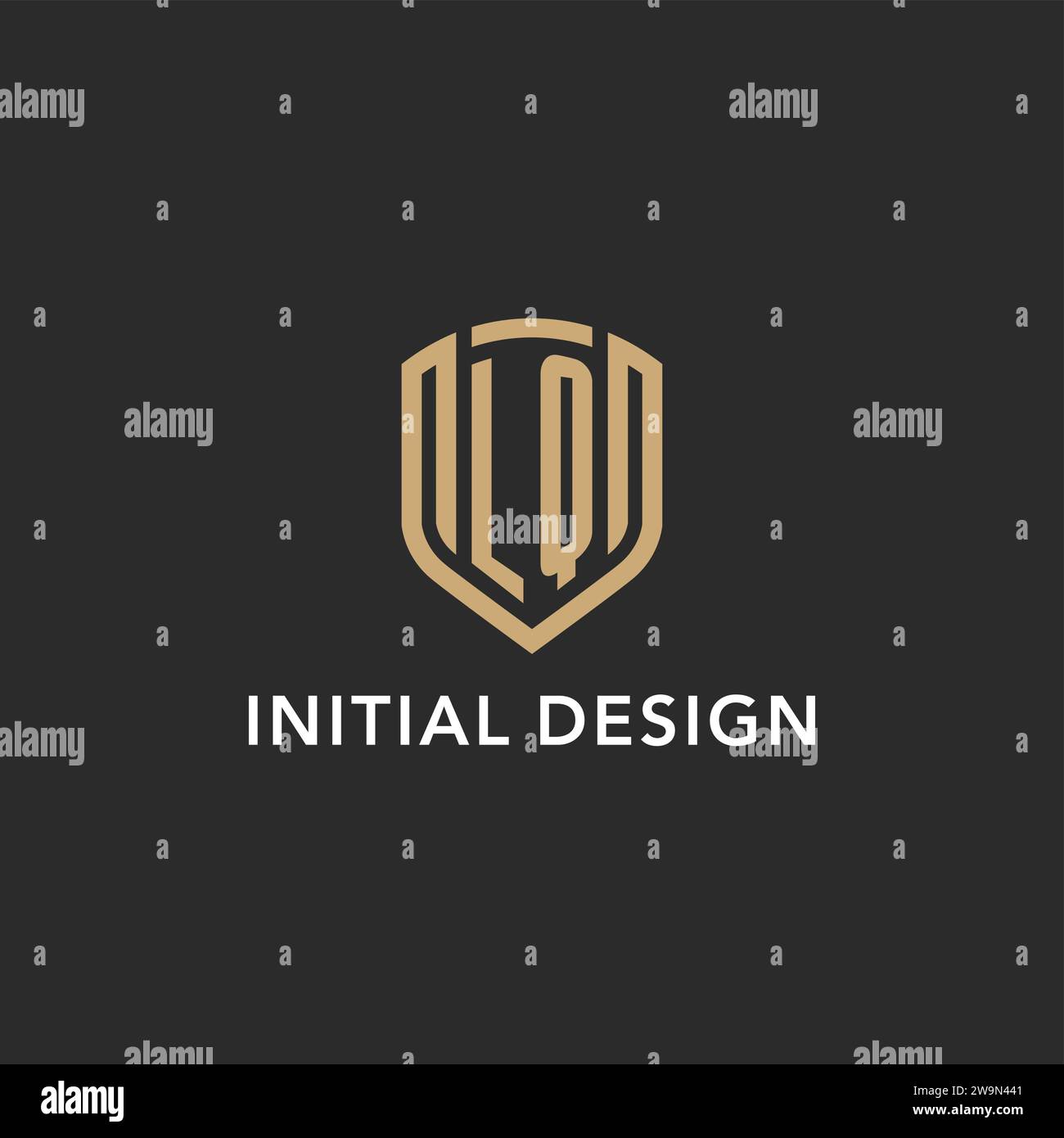 Luxury LQ logo monogram shield shape monoline style with gold color and ...