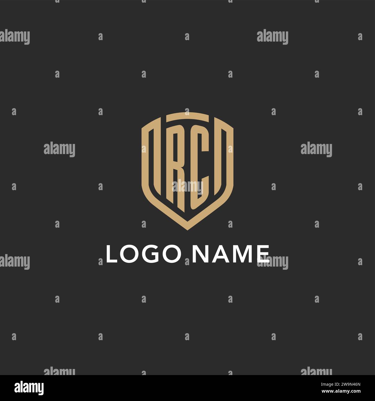 Luxury RC logo monogram shield shape monoline style with gold color and ...