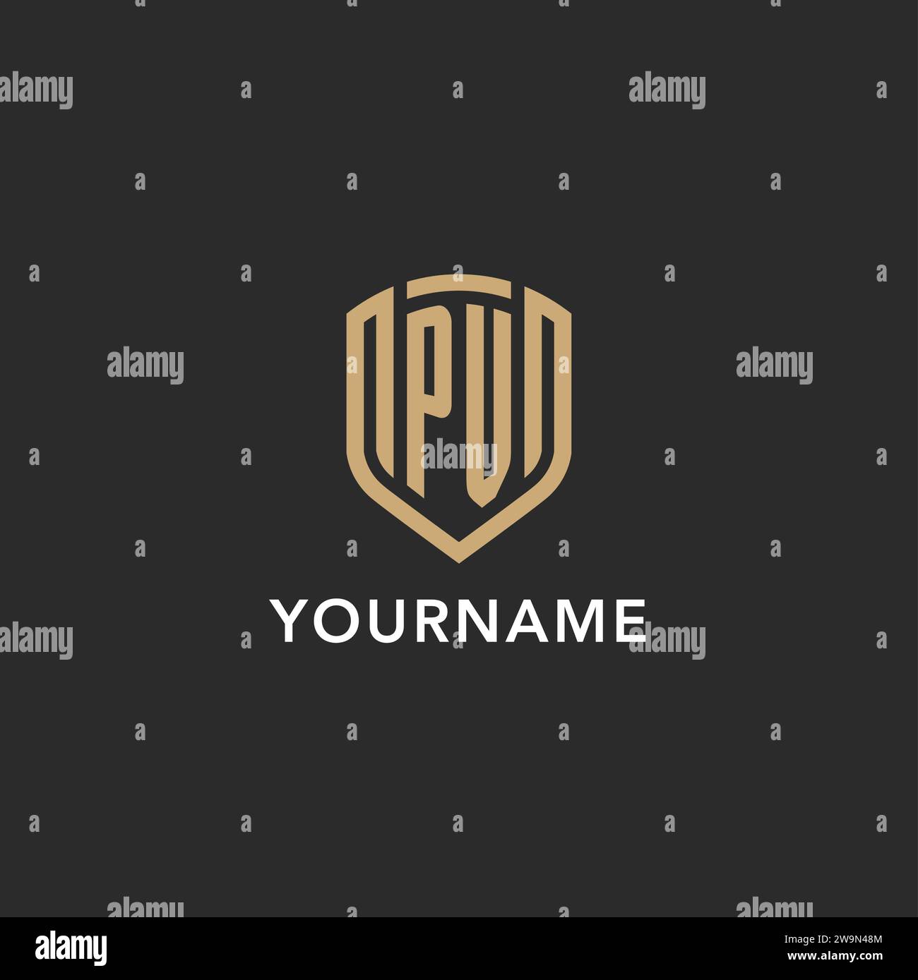 Luxury PV logo monogram shield shape monoline style with gold color and ...