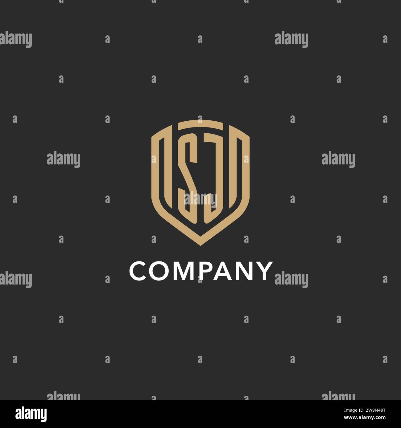 Luxury SJ logo monogram shield shape monoline style with gold color and dark background vector graphic Stock Vector