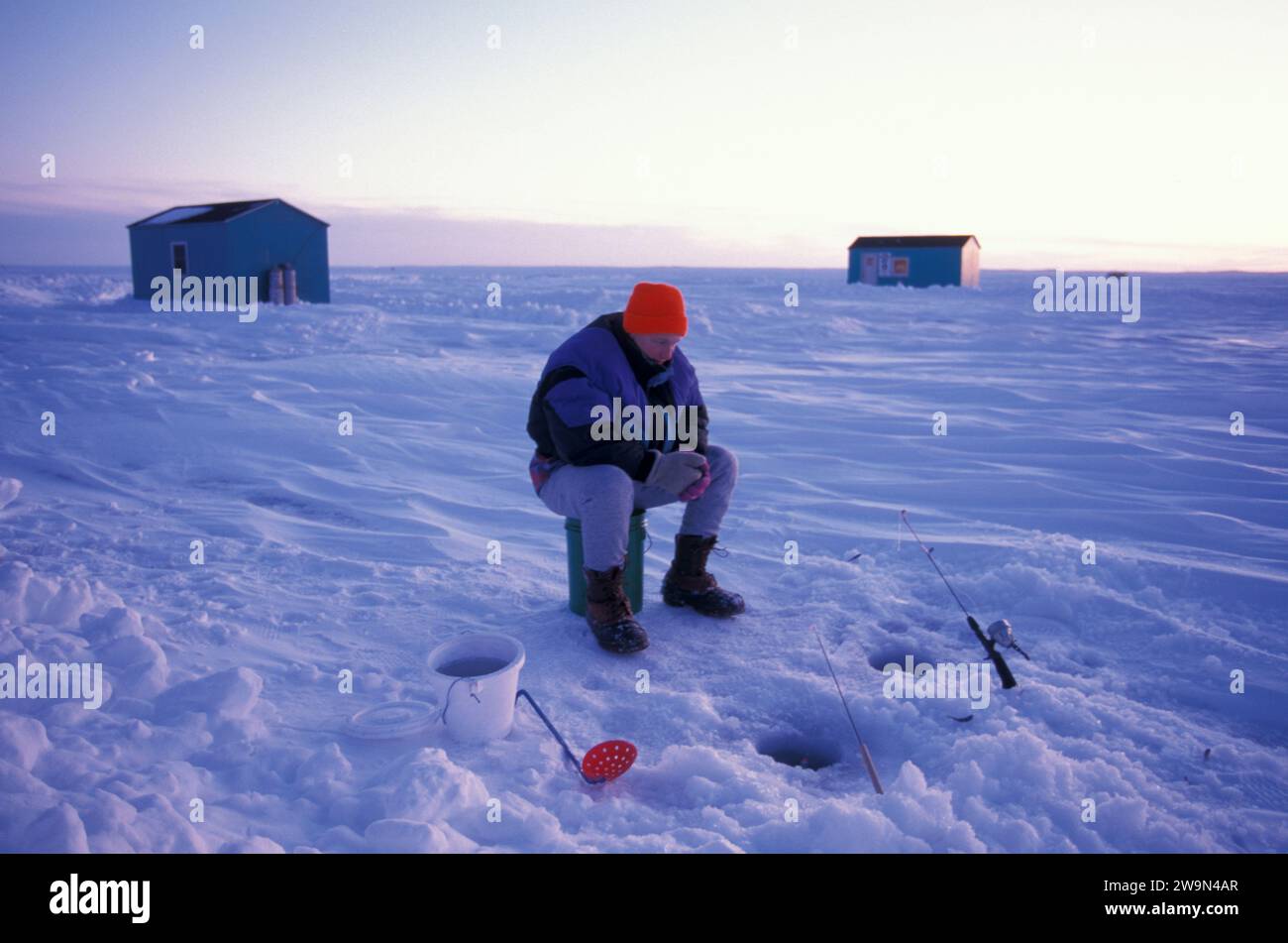 Ice fishing on Mille Lacs Lake, Minnesota, home to thousands of ice