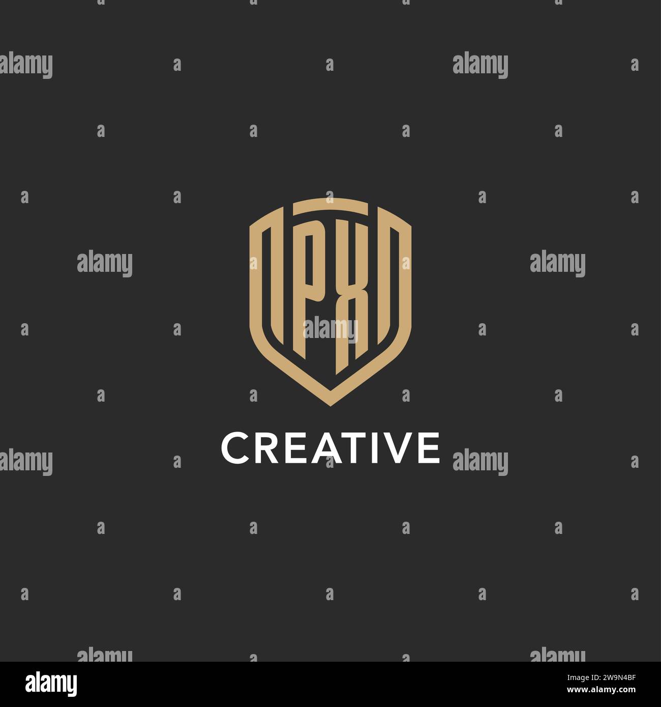Luxury PX logo monogram shield shape monoline style with gold color and ...