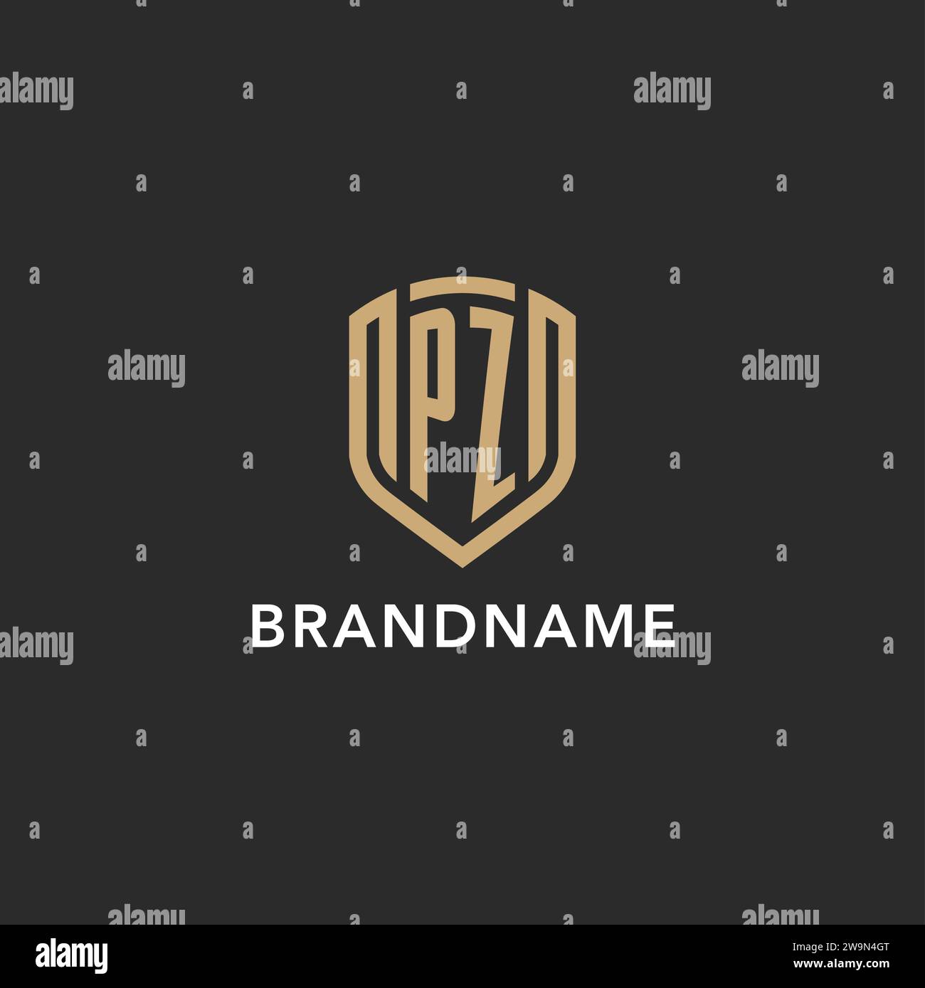 Luxury PZ logo monogram shield shape monoline style with gold color and ...