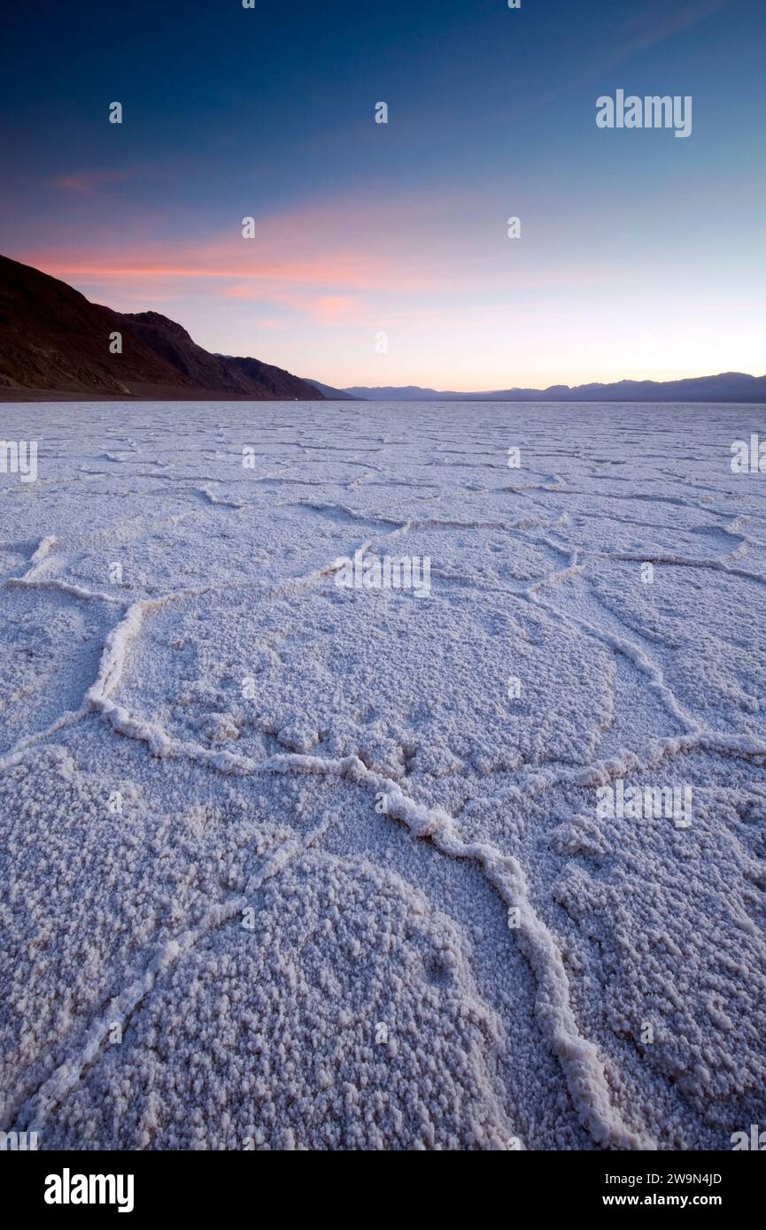 Sunset over Badwater Basin in Death Valley National Park, CA. Stock Photo