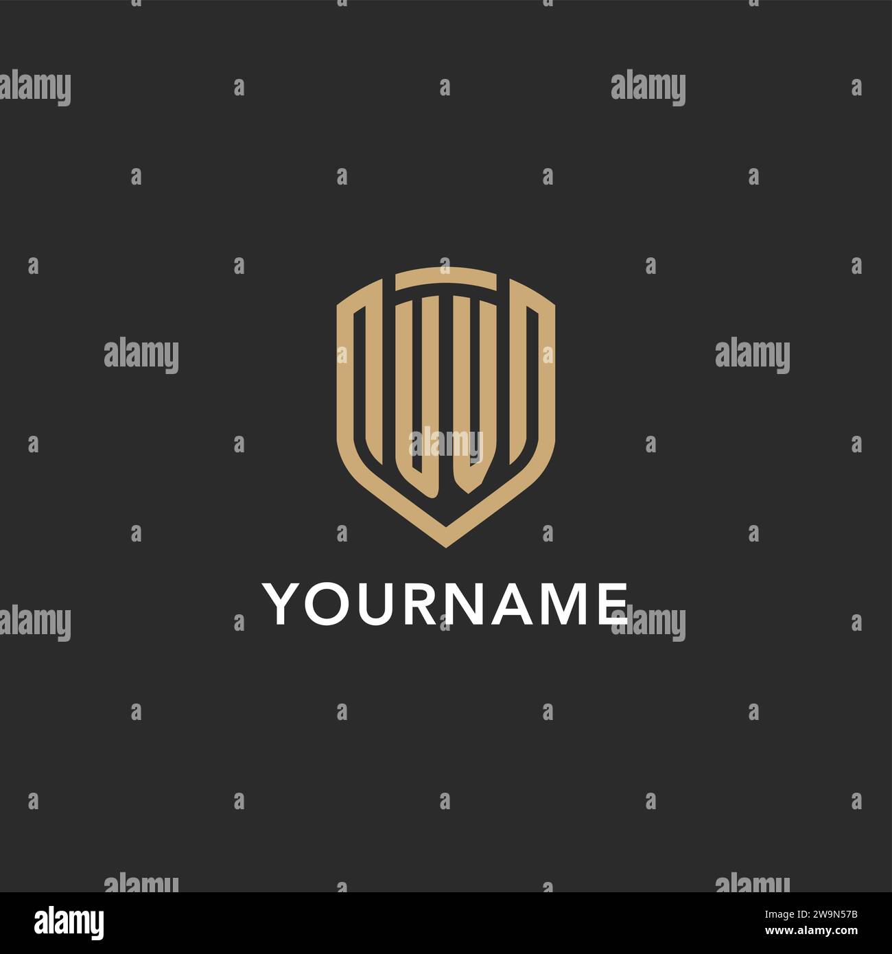 Luxury UV logo monogram shield shape monoline style with gold color and ...