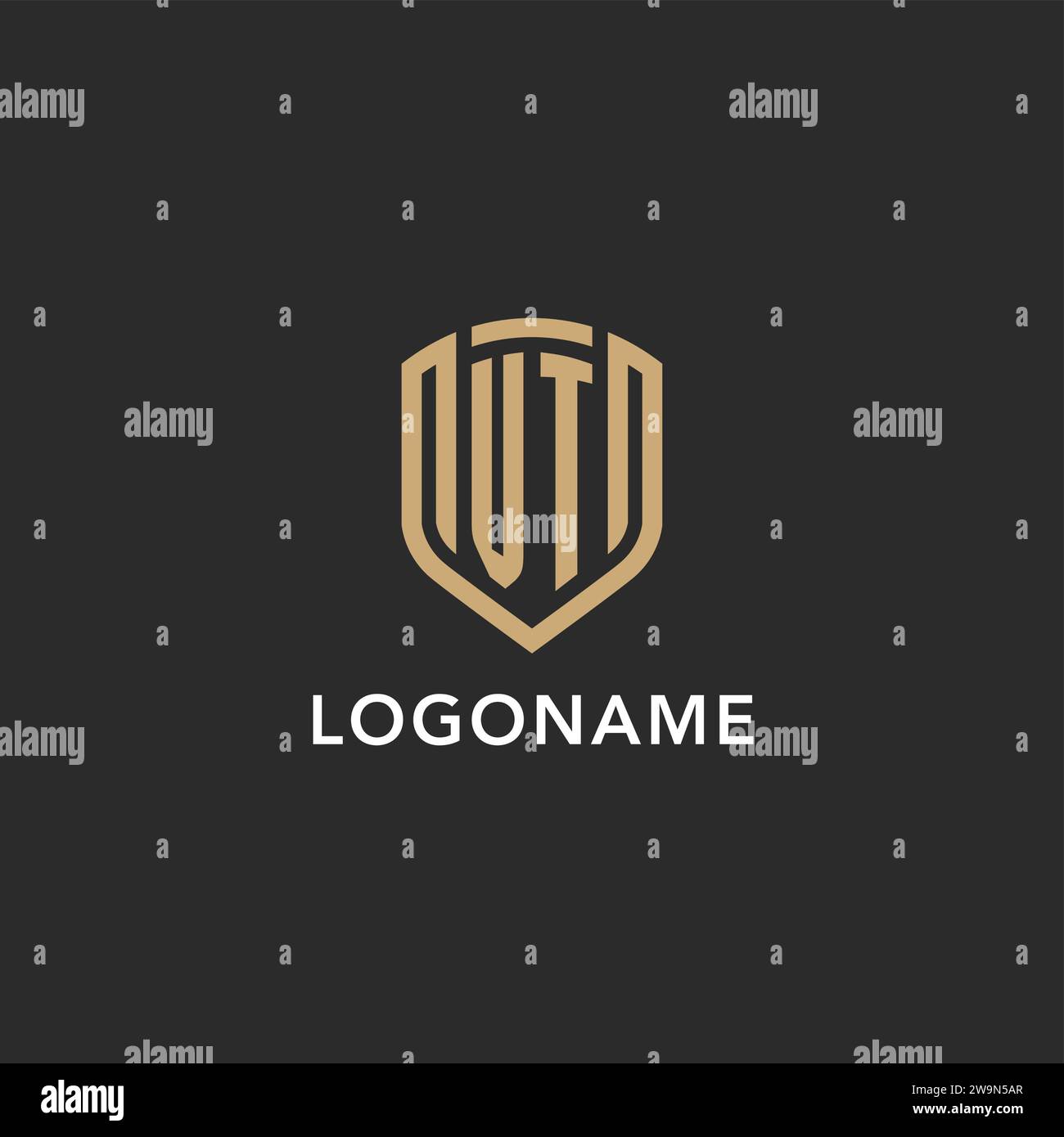 Luxury VT logo monogram shield shape monoline style with gold color and dark background vector graphic Stock Vector