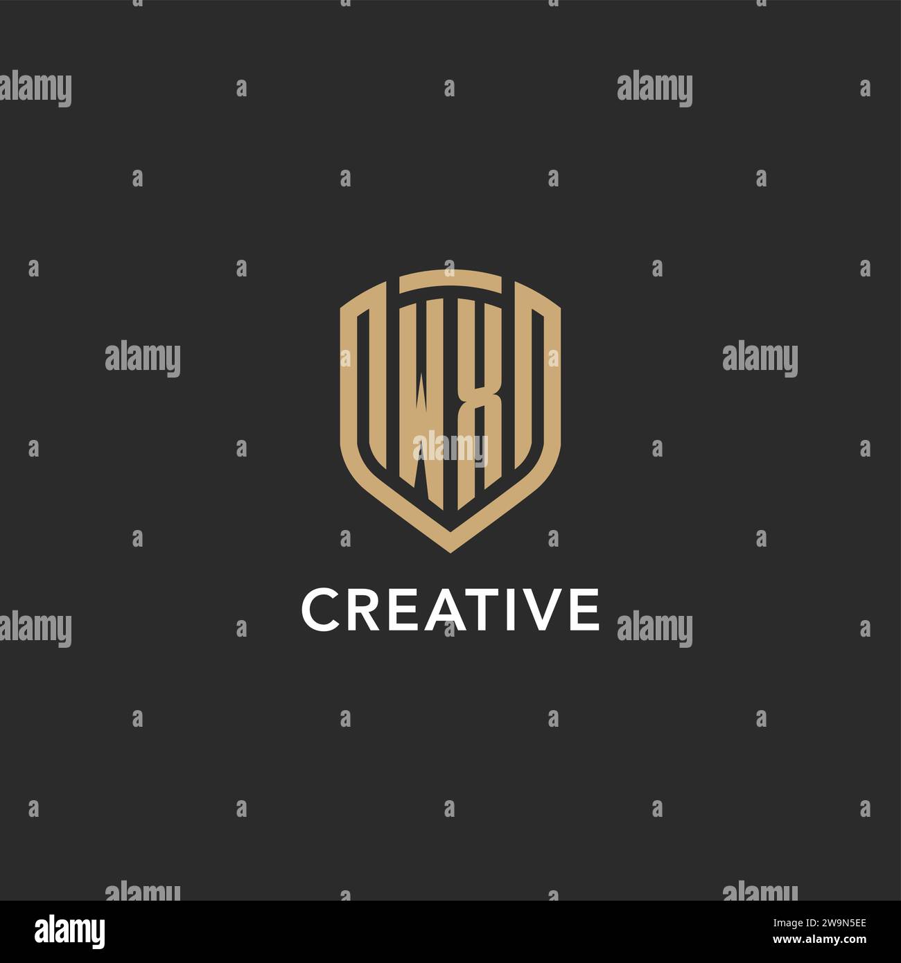 Luxury WX logo monogram shield shape monoline style with gold color and ...