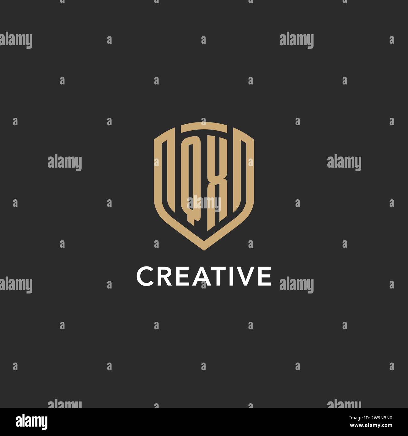 Luxury QX logo monogram shield shape monoline style with gold color and ...