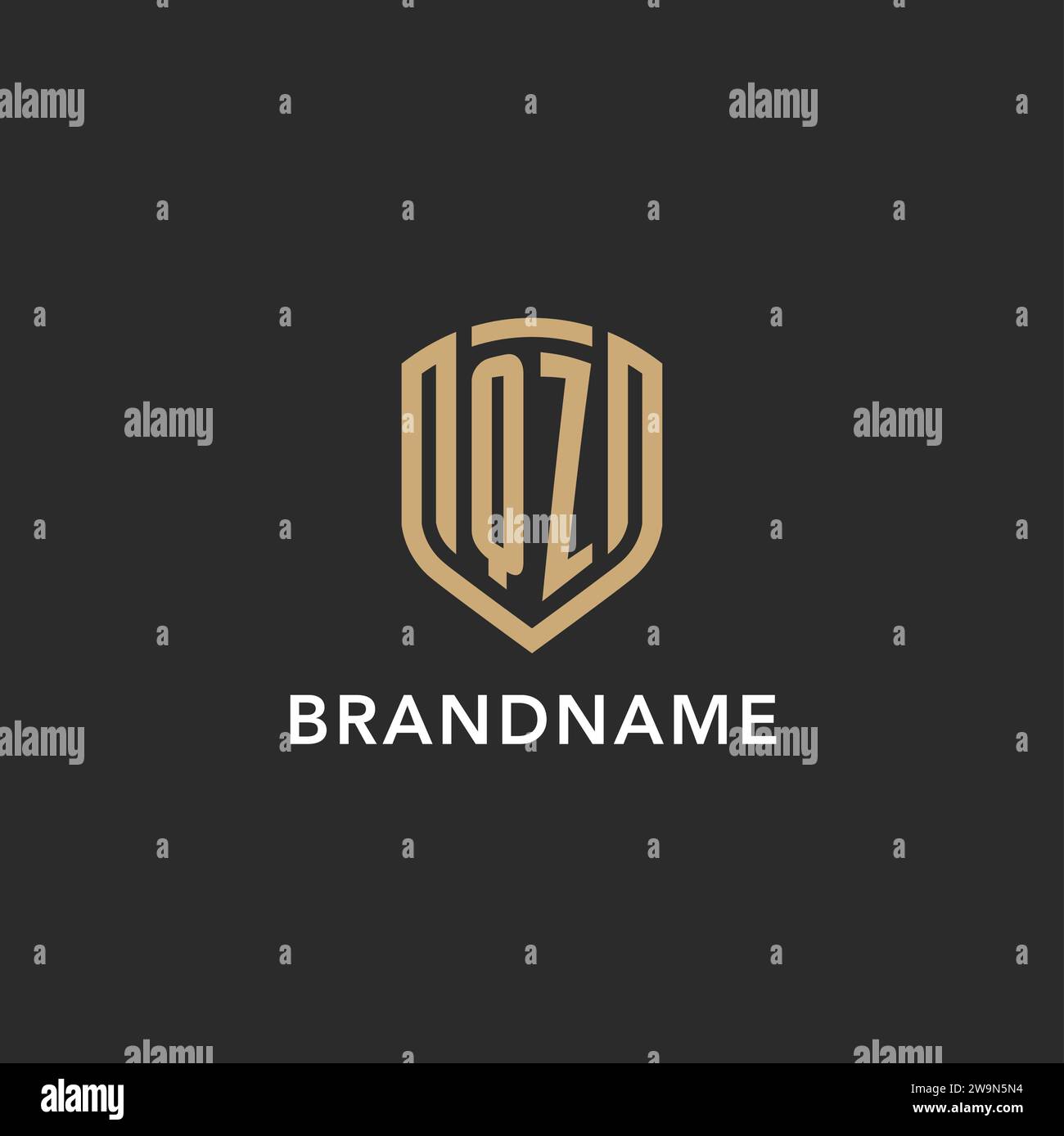 Luxury QZ logo monogram shield shape monoline style with gold color and ...