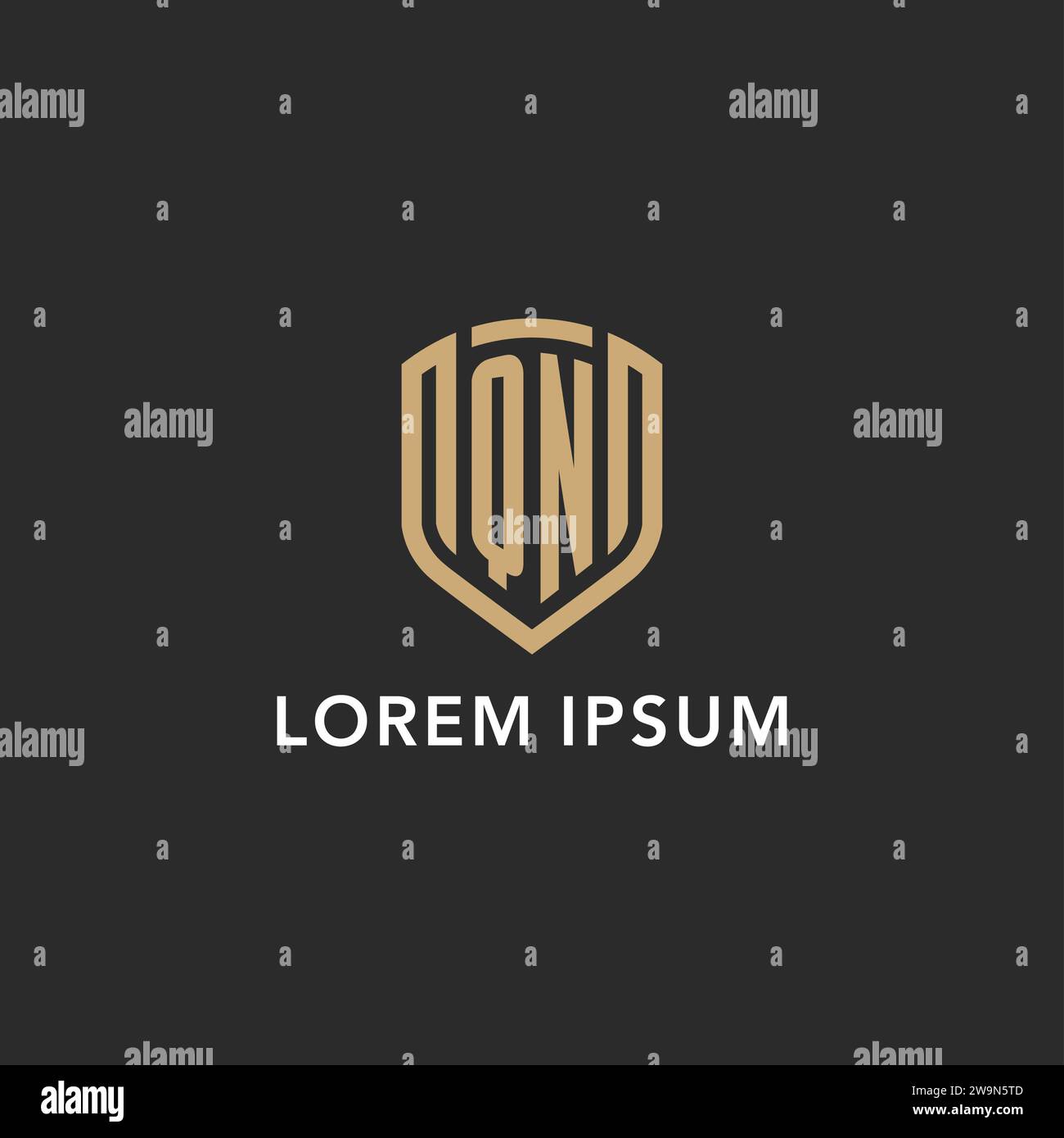 Luxury QN logo monogram shield shape monoline style with gold color and ...