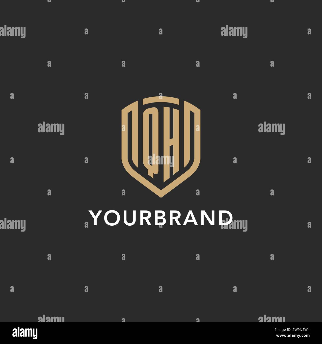 Luxury QH logo monogram shield shape monoline style with gold color and ...