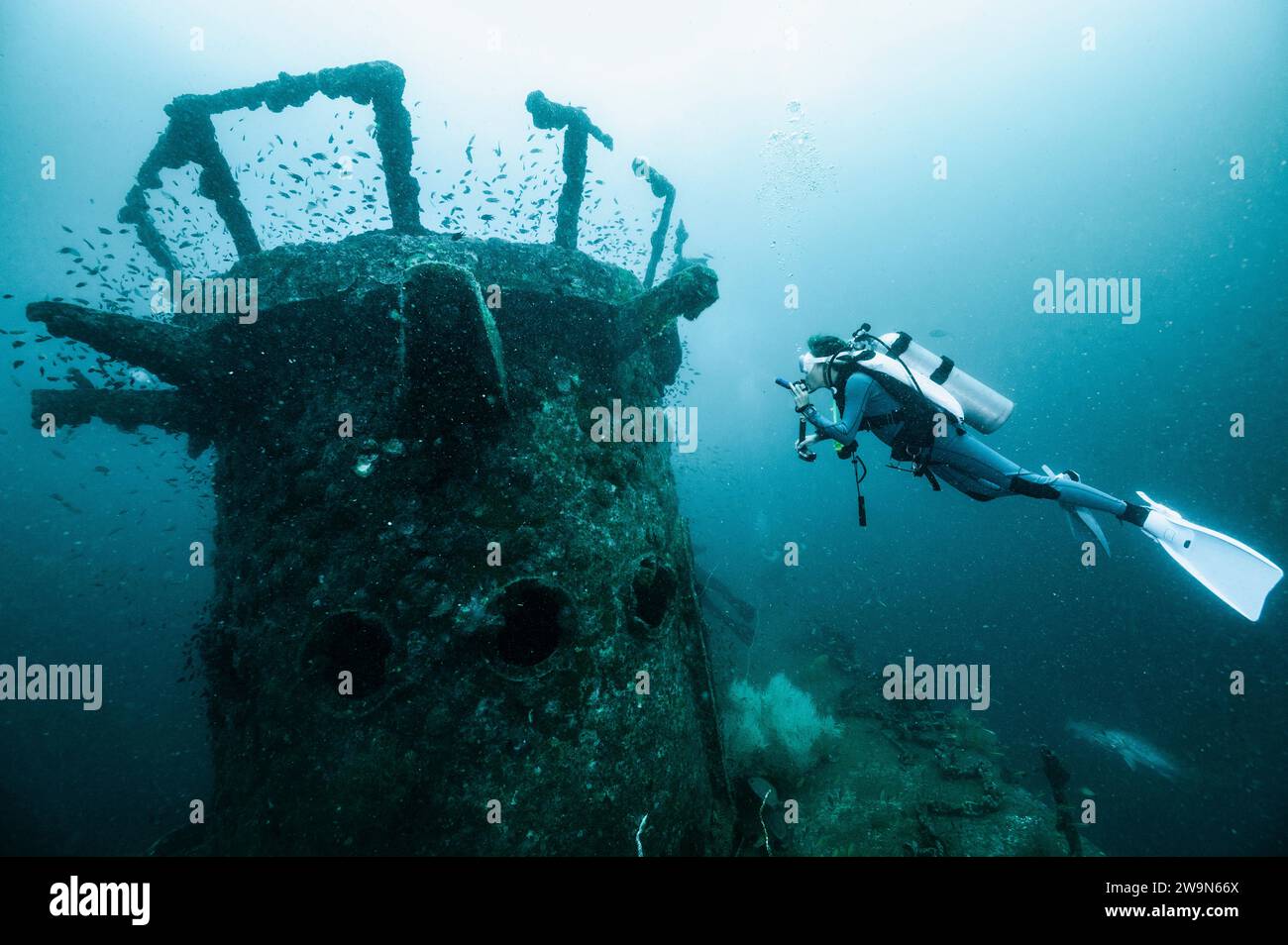 diver exploring wreck close to the island of Koh Tao / Thailand Stock ...