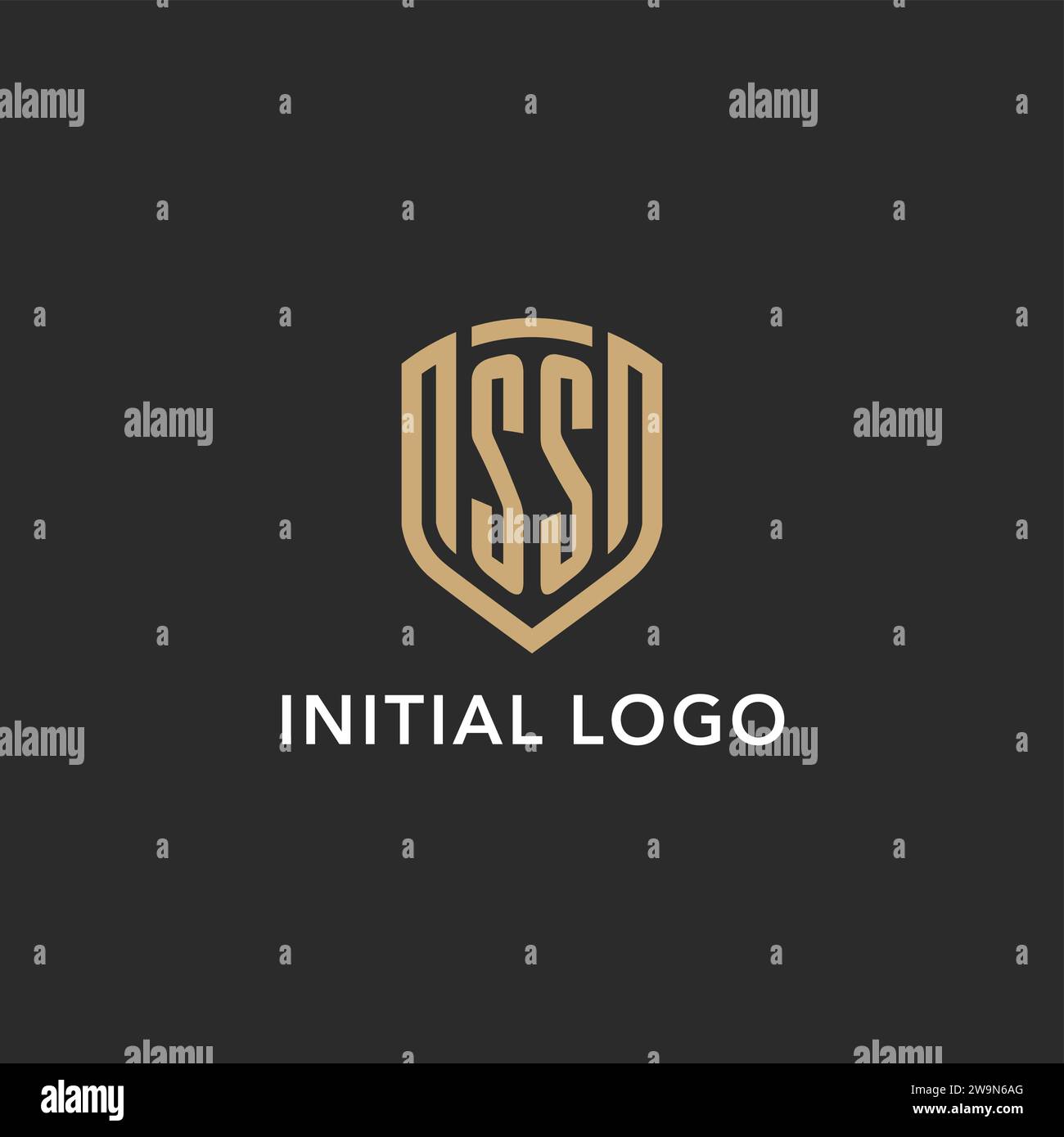 Luxury SS logo monogram shield shape monoline style with gold color and ...