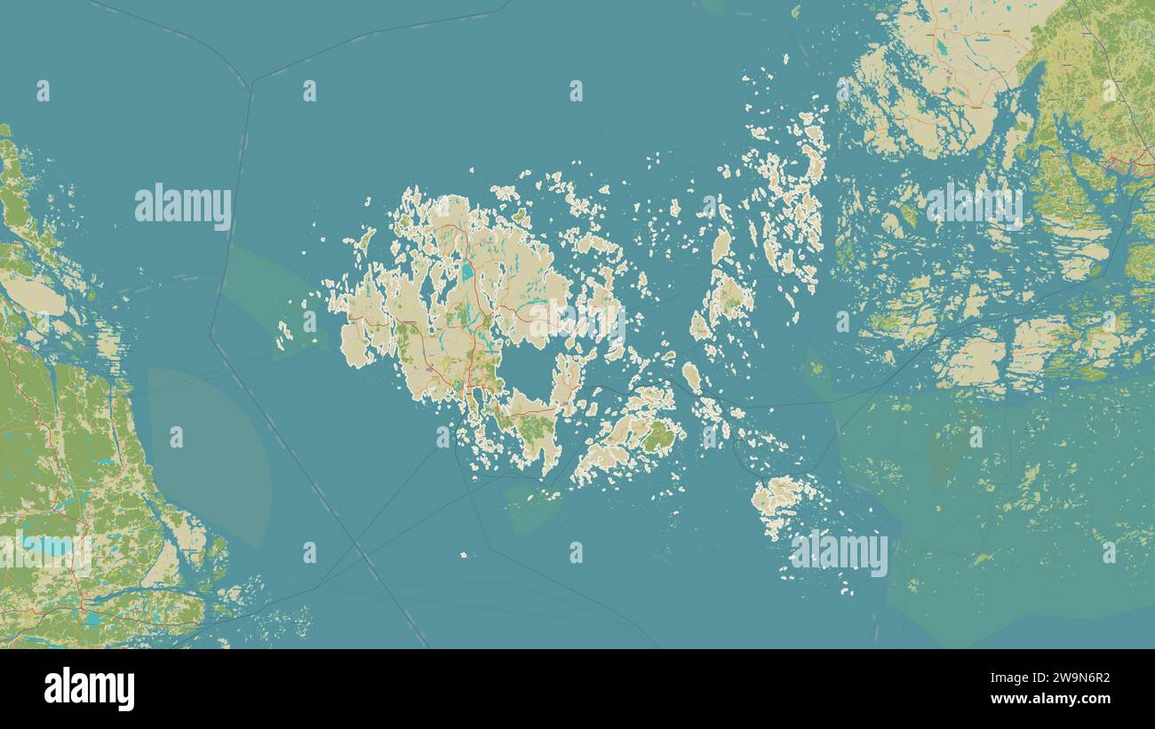 Aland Islands outlined on a topographic, OSM Humanitarian style map Stock Photo