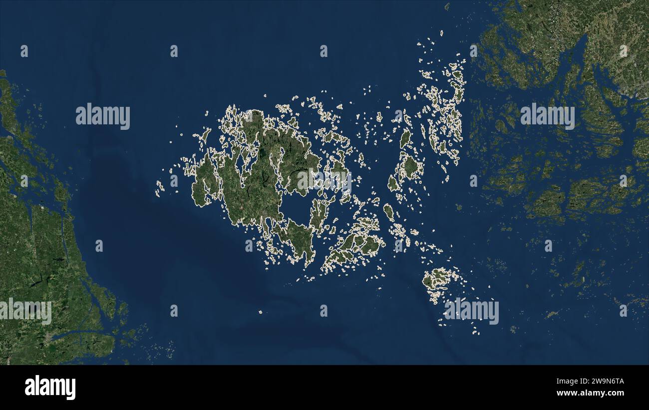 Aland Islands outlined on a low resolution satellite map Stock Photo